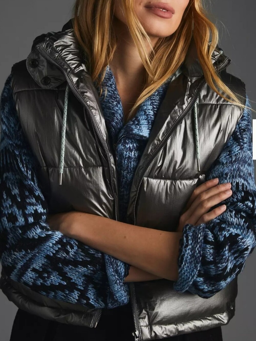 Anthropologie Pilcro Metallic Puffer Vest SzL